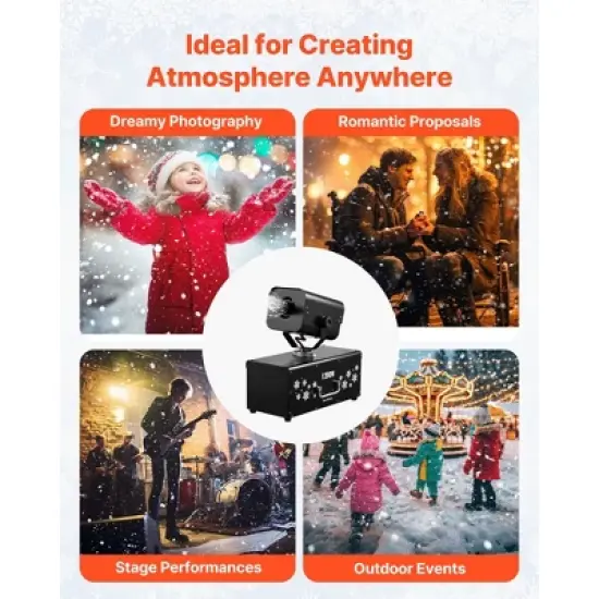 VEVOR Snow Machine, 1200W 90&deg; Shaking Head Snow Maker with Wireless Remote Control, High Output Snowmaking Machine Coverage up to 12 ㎡, Black image {6}