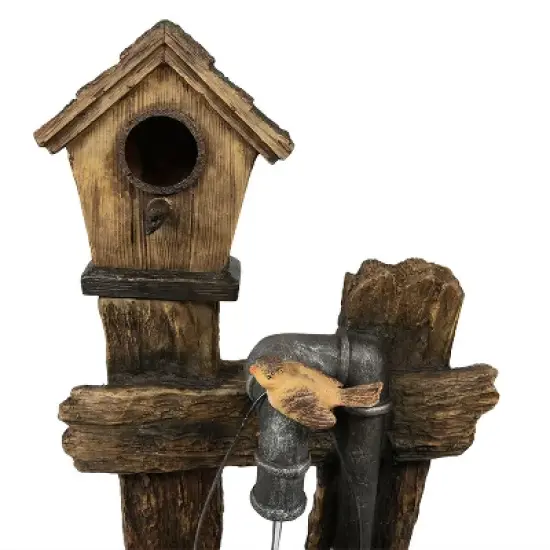 Sunnydaze 29"H Electric Polyresin Bird House with Leaking Pipe Outdoor Water Fountain with LED Light image {2}