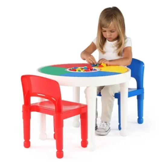 3pc Round Plastic Construction Table with 2 Chairs and Cover Blue/Red/White - Humble Crew image {4}