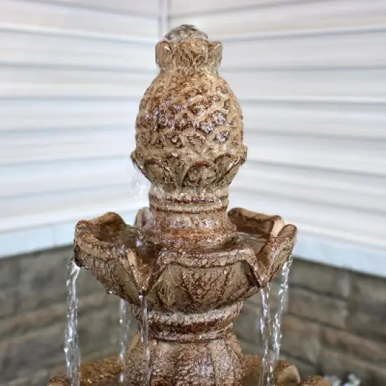 Sunnydaze 52"H Electric Fiberglass and Resin 4-Tier Pineapple Top Outdoor Water Fountain image {8}