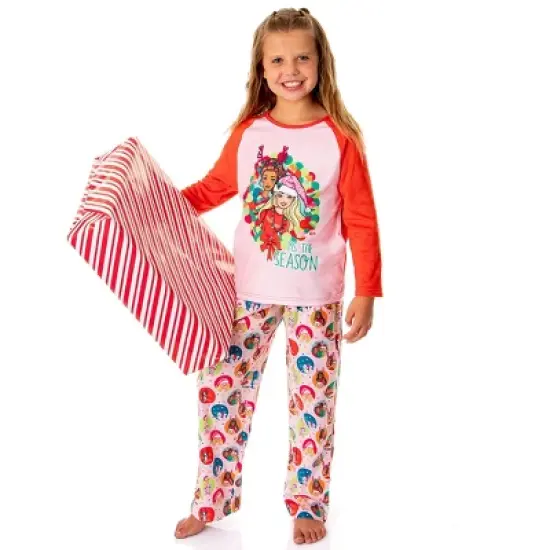 Barbie Girls' Christmas Santa Characters Tis The Season Sleep Pajama Set Pink image {4}
