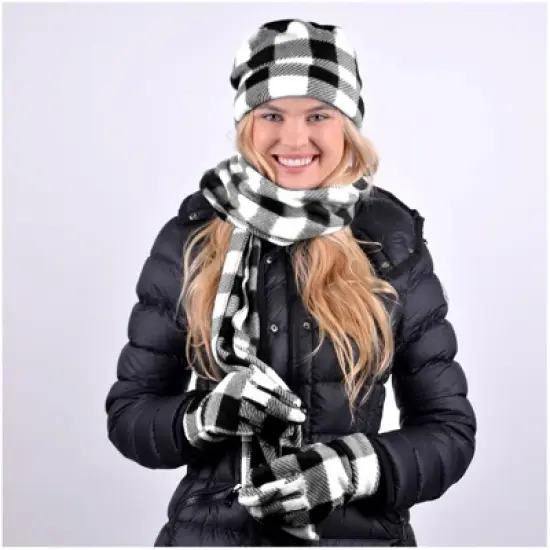 Buffalo Checks Plaid Gloves Scarf Hat Winter Set For Women image {3}