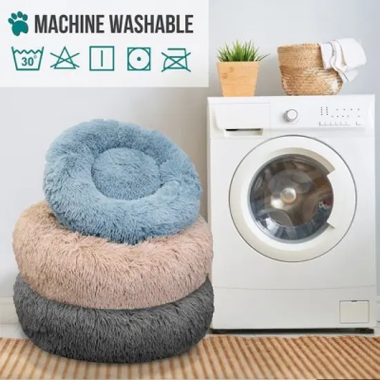 PetAmi Calming Dog Bed for Puppy Cat Kitten, Round Washable Pet Bed, Anti Anxiety Cuddler, Fluffy Plush Circular Donut Bed image {6}