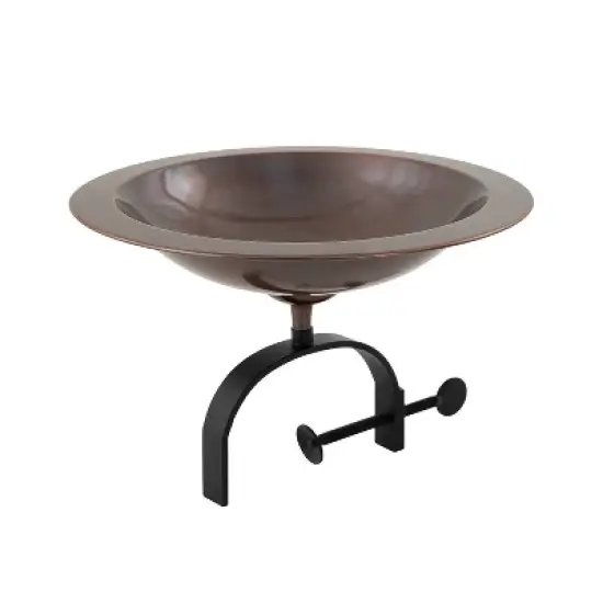 8.5" Classic II Over Rail Birdbath, Antique Copper, Weather-Resistant Wrought Iron Bracket - Achla Designs: No-Drill Clamp, Porch/Balcony Use image {5}