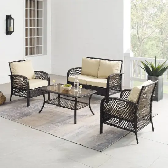 Tribeca 4pc Outdoor Wicker Conversation Set - Sand/Brown - Crosley image {1}