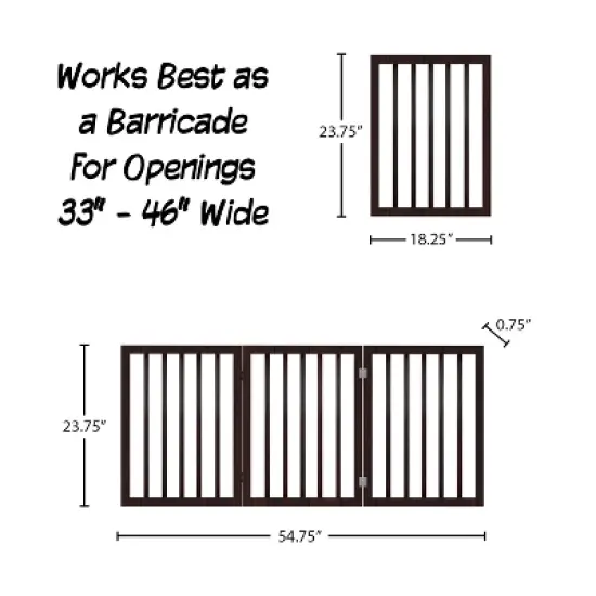 Indoor Pet Gate - 3-Panel Folding Dog Gate for Stairs or Doorways - 54x23.75-Inch Freestanding Pet Fence for Cats and Dogs by PETMAKER (Brown) image {1}