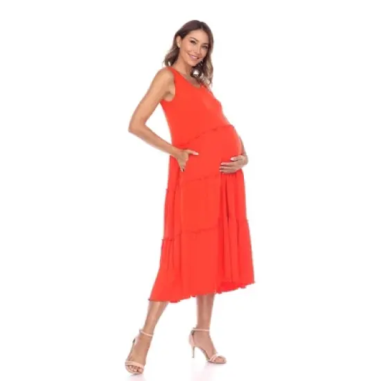 Maternity Plus Size Scoop Neck Tiered Midi Dress - White Mark image {2}