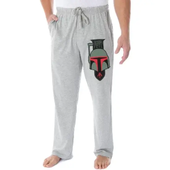 Star Wars Men's Boba Fett Helmet and Mythosaur Skull Banner Sleep Pajama Pants Grey image {3}