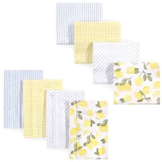 Hudson Baby Infant Girl Cotton Flannel Burp Cloths and Receiving Blankets, 8-Piece, Lemons, One Size image {1}