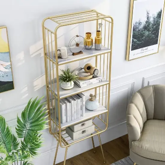 71" Jasper 5 Shelf Glam Bookcase Gold - HOMES: Inside + Out image {4}