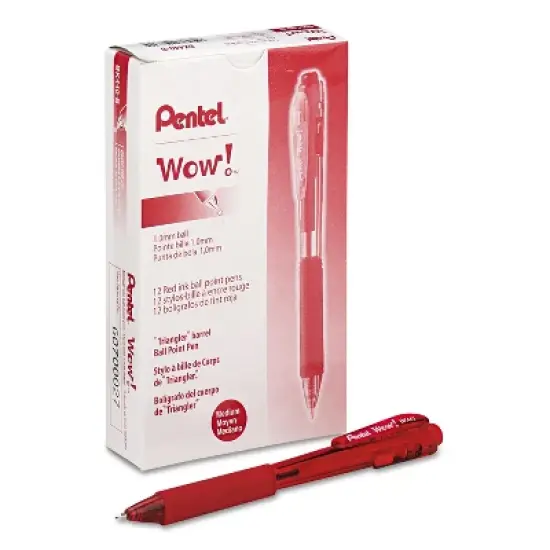 Pentel WOW! Retractable Ballpoint Pen 1mm Red Barrel/Ink Dozen BK440B image {1}
