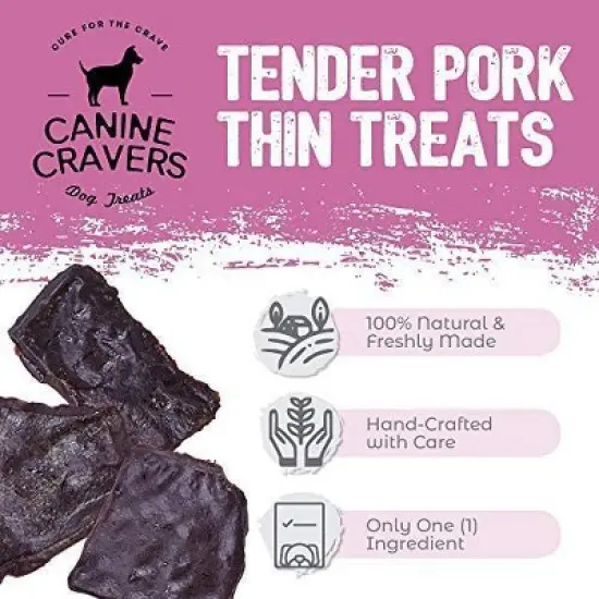 Canine Cravers Single Ingredient Air Dried Dog Treats &ndash; Pork Thin Tenders - 5.3 oz Pouch image {4}