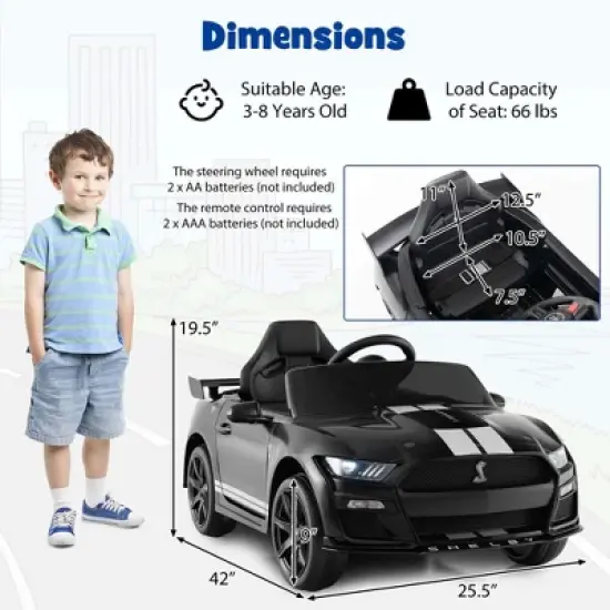 Costway 12V Licensed Ford Mustang Shelby GT500 Kids Ride on Car with Remote Control Black/Navy/Pink/Red image {2}