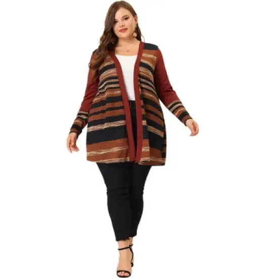 Agnes Orinda Women's Plus Size Long Open Front Striped Sweater Knit Cardigans image {2}