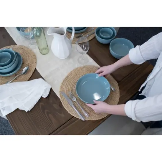 Elanze Designs Bistro Glossy Ceramic 8.5 inch Dinner Bowls Set of 4, Ice Blue image {4}