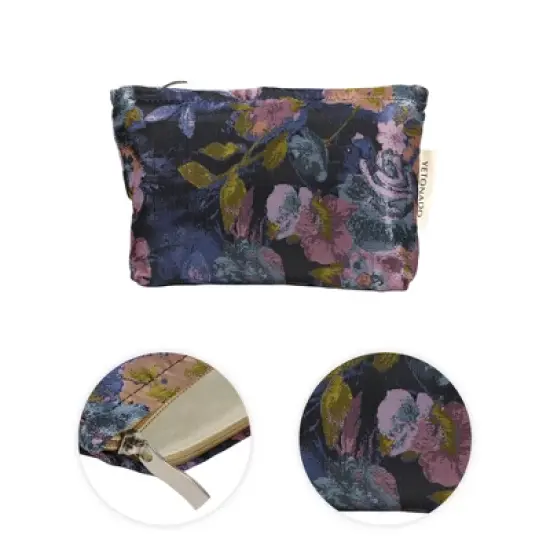 Unique Bargains Durable Flower Painting Handheld Makeup Bag Blue Purple 1 Pc image {2}