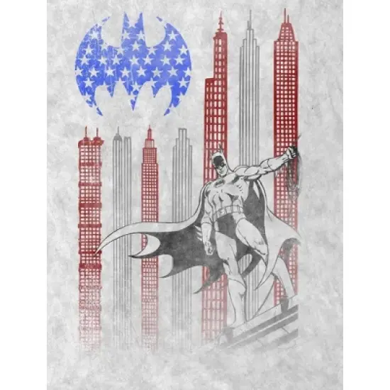 Batman Gotham City American Flag Skyscape White T-shirt Toddler Boy to Youth Boy image {1}