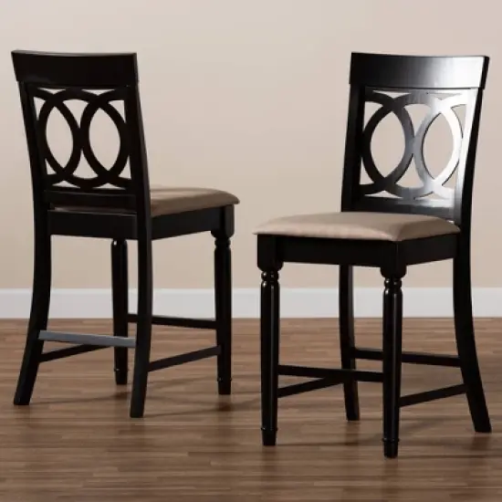 Set of 2 Verina Upholstered Wood Counter Height Barstools Sand/Espresso - Baxton Studio image {2}