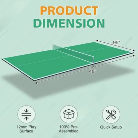 SEVOBAL Table Tennis Accessories 8ft Foldable Ping Pong Conversion Top for Easy Indoor Play, Green, 50"*27"*3" image {2}