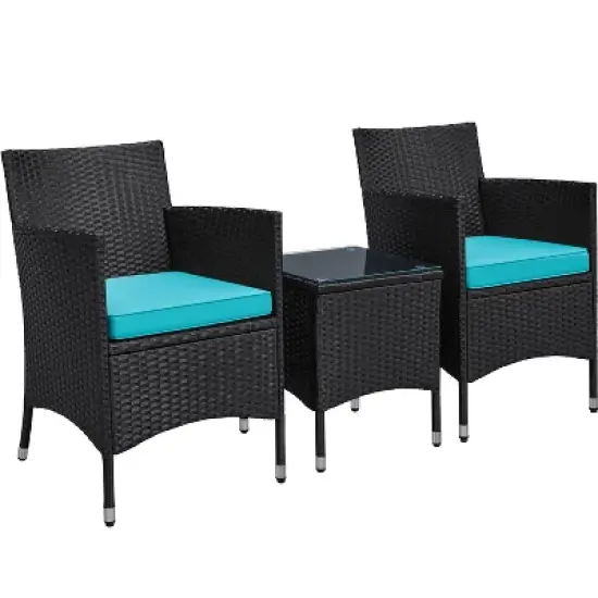Yaheetech Wicker Rattan Coffee Table and Two Chairs Patio Conversation Set image {8}
