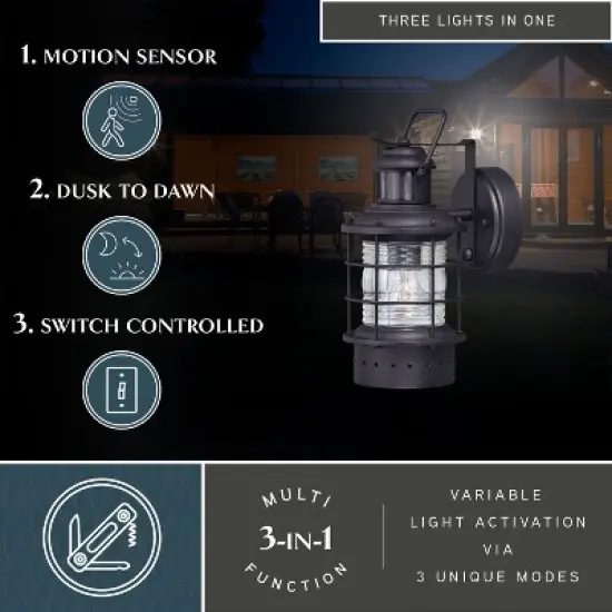 VAXCEL Hyannis Black Motion Sensor Dusk to Dawn Coastal Outdoor Wall Light image {1}