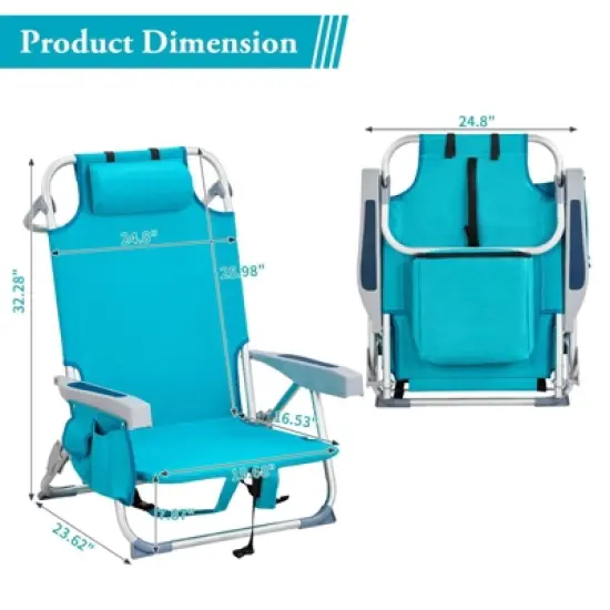FURNIinspire Outdoor Portable Chair Adjustable Back with Storage Pockets for Relaxation and Fun, Mint Green, 24.8"*25.6"*32.28" image {3}