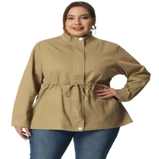 Agnes Orinda Women's Plus Size Winter Zipper Drawstring Waist Long Sleeve Utility with Pockets Fashion Jackets image {12}