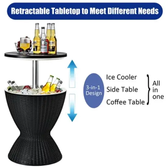 Costway 8 Gallon 3 in 1 Patio Rattan Cooler Bar Table Adjust Ice Bucket Brown\Black image {6}