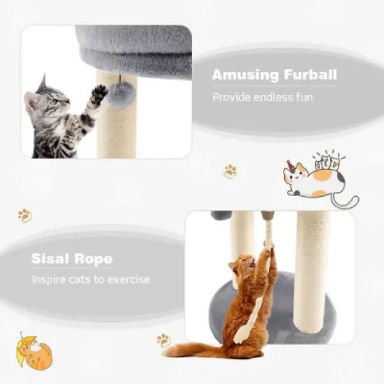 Tangkula Cat Tower Cat Activity Tree w/ Plush Perch & Scratching Posts Grey image {6}