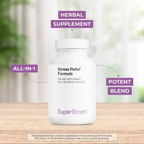 SuperSmart Stress Relief Formula (All-in-1) - 100% Natural - with Passion Flower, Polygala Tenuifolia | Non-GMO & Gluten Free - 90 Vegetarian Capsules image {2}