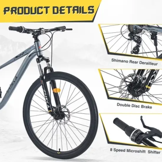 Gulches 29-Inch Gray 8-Speed Mountain Bicycles - Front Suspension for All-Terrain Adventures image {5}