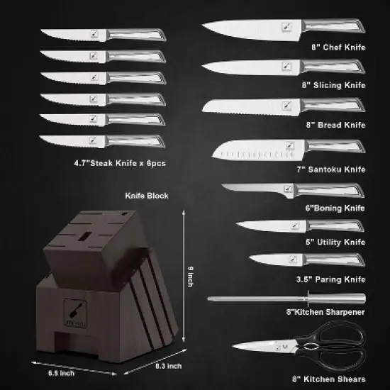 imarku Knife Set,16-Piece Premium Knife Sets for Kitchen with Block, Stainless Steel Kitchen Knife Set,Knife Block Set with Kitchen Sharpener image {1}
