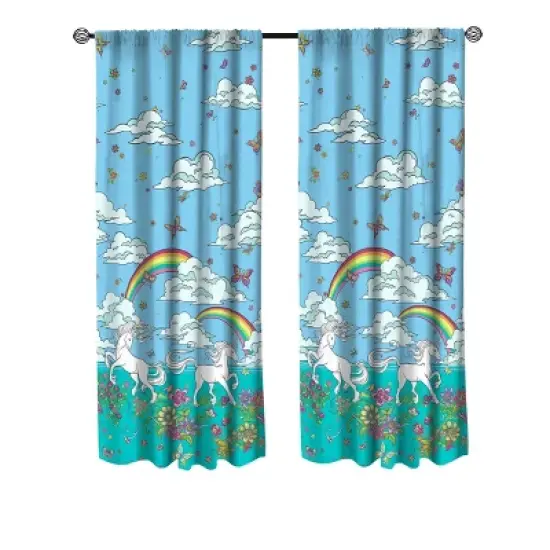 48"x63" Rainbow Unicorn Window Panel Pair Curtains - Kidz Mix image {1}