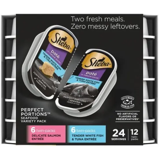 Sheba Perfect Portions Pate Salmon, White Fish & Tuna Adult Premium Wet Cat Food All Stages - 2.6oz/12ct Variety Pack image {4}