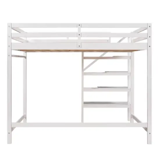 Full Size Loft Bed with Staircase And Safety Guardrails Gray/White-ModernLuxe image {5}