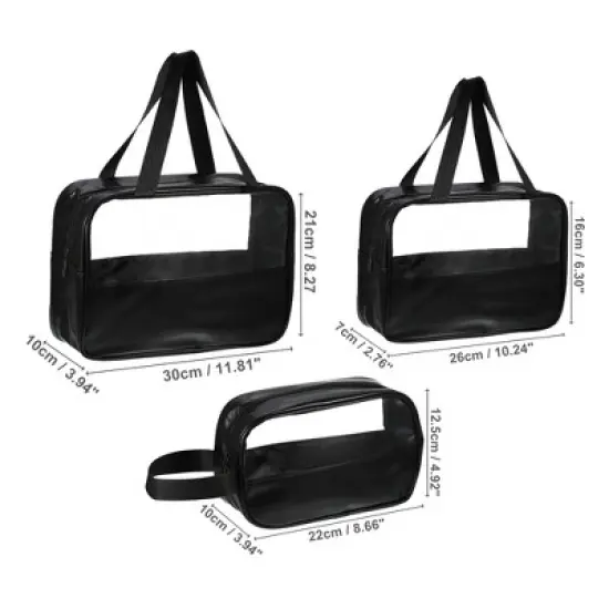 Unique Bargains Women's Durable Transparent Patchwork Makeup Bag 3 Pcs image {1}