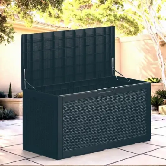100 Gallon Rattan Deck Box, Lockable Waterproof Ourdoor Storage Container for Pool Accessories, Patio and Garden Tools image {3}