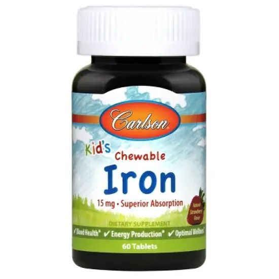 Carlson - Kid's Chewable Iron, 15 mg, Superior Absorption, Blood Health, Energy Production, Strawberry Flavor image {5}