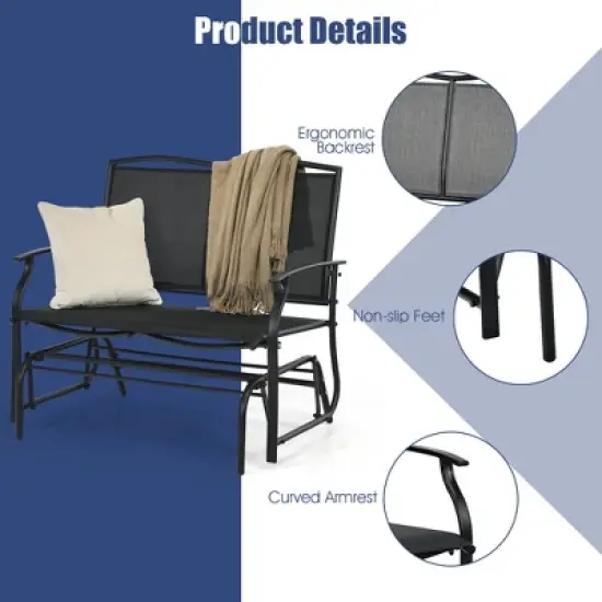 Costway Patio Glider Rocking Bench Double 2 Person Chair Loveseat Garden Grey\Black image {5}