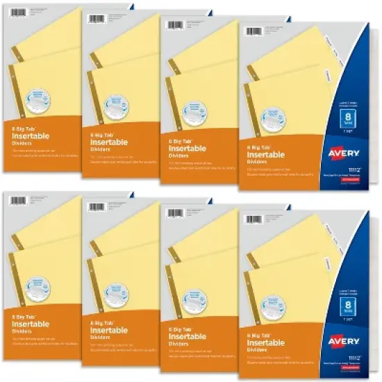 Avery 8 Tab Binder Dividers, Insertable Clear Big Tabs, 1 Set Pack, 8 Packs, 8 Sets Total (11112) image {7}