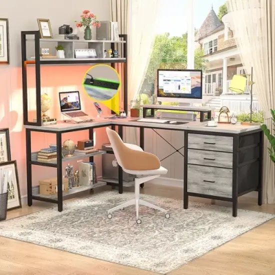 Aheaplus L Shaped Desk with Hutch, Gaming Desk with Led Lights image {7}