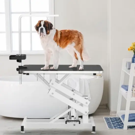43 Inch Aluminum Frame Foldable Dog Grooming Table for Home with Adjustable Arm, Noose, Non-Slip Surface, and Storage Mesh Tray image {5}