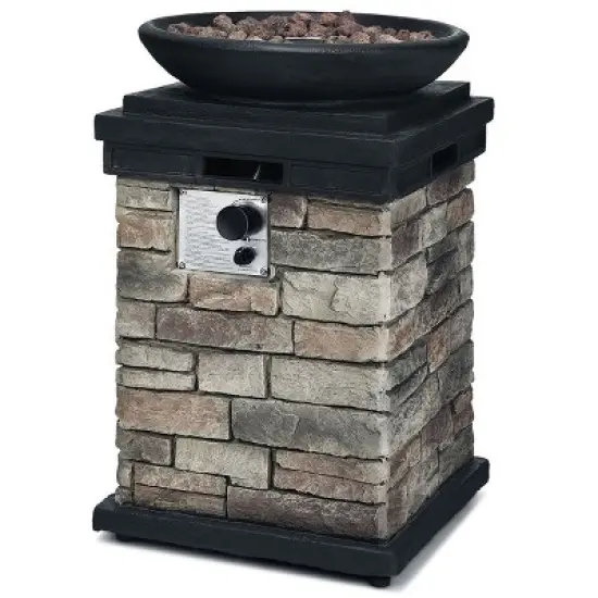 Costway Patio Propane Burning Fire Bowl Column W/ Lava Rocks & Cover 40,000 BTU image {8}