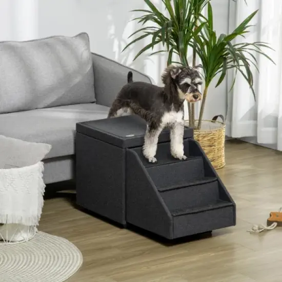 PawHut 3-in-1 Living Room Storage, Cat/Dog Steps for Couch, Footrest Ottoman, Cat/Dog Stairs for Small Dogs, Old Cats image {2}