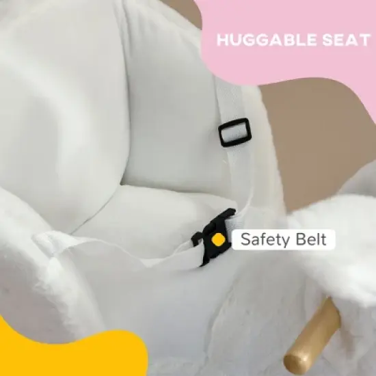 Cesicia Baby Rocking Horse, Bunny Rabbit Themed Rocker with Carrot Toy, Realistic Sound, & Pedals for Boy Girl Aged 18-36 Months, White image {3}