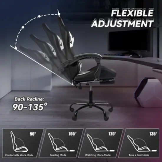 SKRAN Height Adjustable Game Chair Ergonomic Office Chair, Computer Chair with Footrest and Lumbar Support for Office or Gaming image {3}