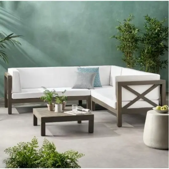 FIONECA X-Back 4-Piece Outdoor Sofa Set with Cushions & Coffee Table, Patio Conversation Set for Garden, Deck, Backyard, White image {15}