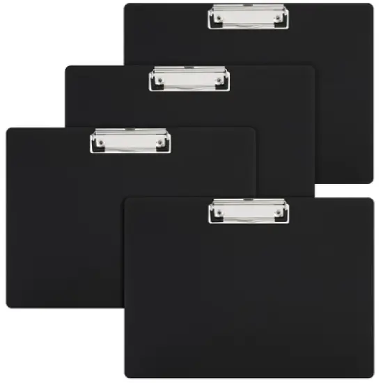 Juvale 4 Pack Black Plastic Clipboards with Low Profile Clip, 12.4 x 8.9 Horizontal Lap Clip Boards with Landscape Layout image {8}