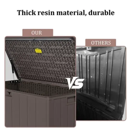 Extra Thin 110 Gallon Resin Deck Box, Heavy Duty Storage Box for Pool Accessories, Patio Furniture, Cushions and Garden Tools image {5}