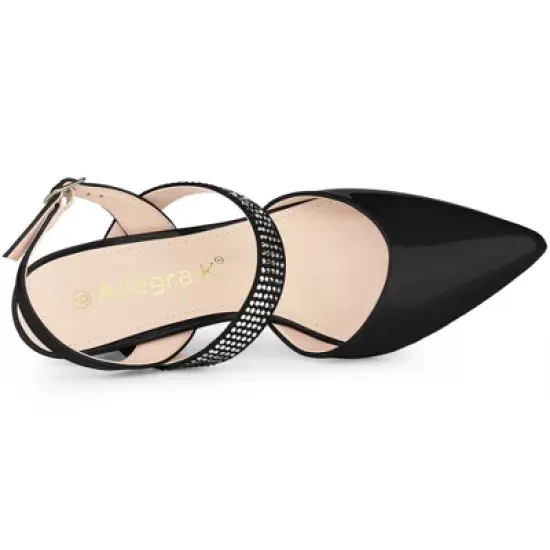 Allegra K Women's Pointed Toe Rhinestone Slingback Stiletto Heel Pumps image {3}